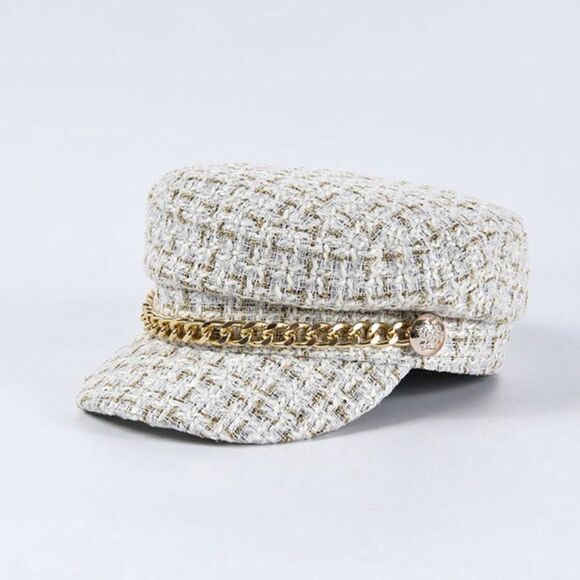 White and Gold Newboy Cap - Picture 4 of 7